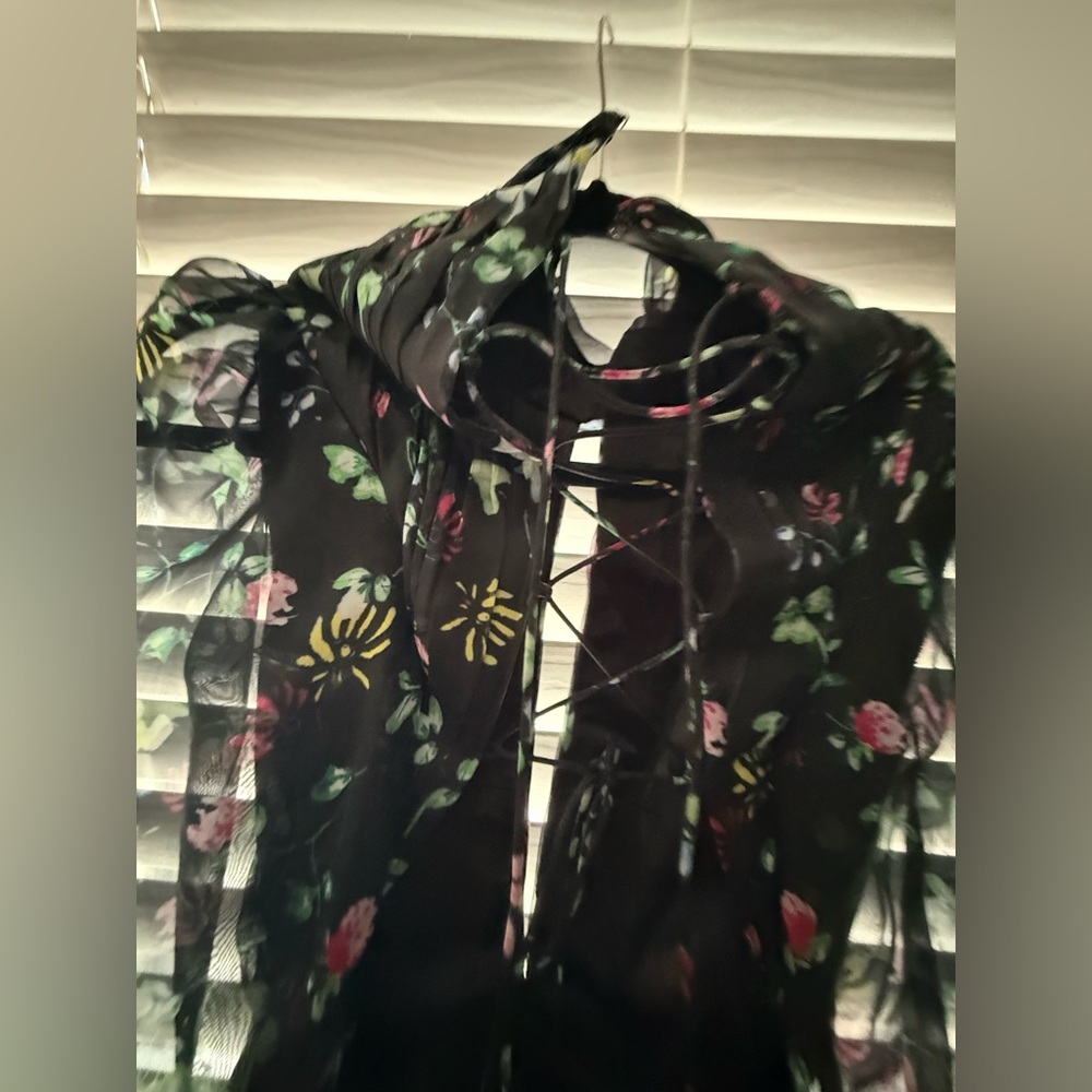 Mac Duggal Black Floral Long Sleeve Dress - Picture 3 of 5